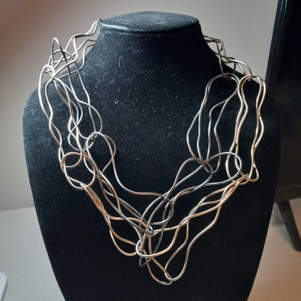 Paper clip Linked elongated sculpted statement necklace